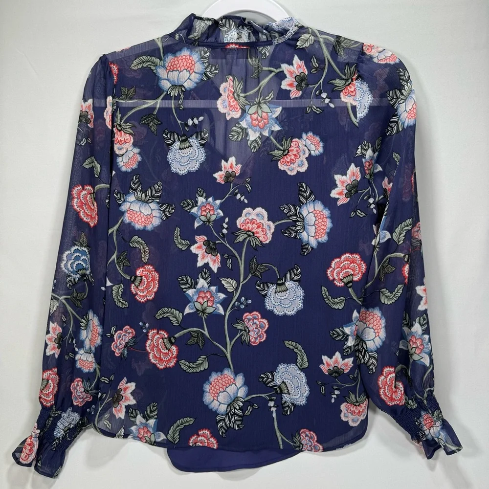 NWT New Ann Taylor Loft Floral Ruffle Tie Neck Blouse XSP XS Petite Shirt Top